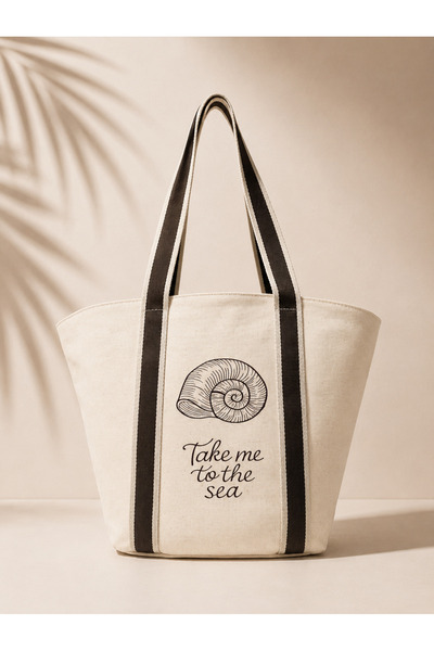 ICONE BAG Canvas Beach Bag, Beach Bag with Column Handle, Raw Canvas Bag, Pri...