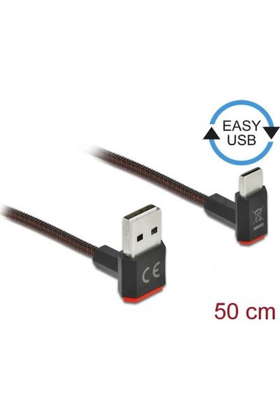 DELOCK Καλώδιο USB Type-C Κανονικό USB 2.0 Αρσενικό σε USB-A Αρσενικό 0,5μ Μαύρο