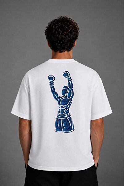 VSRN Tricou supradimensionat alb cu imprimeu pe spate Blue Boxer 1 Design