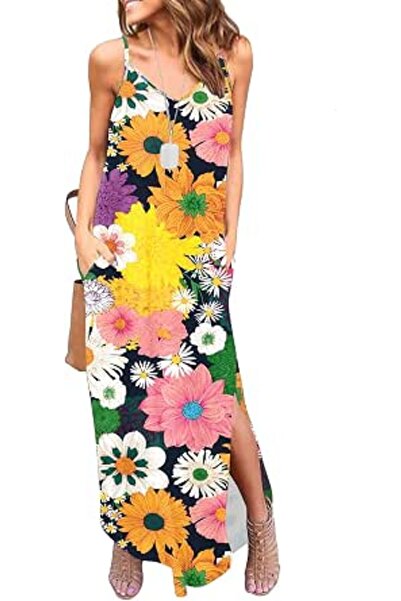 GENERAL HUSKARY Women's Summer Casual Sleeveless V Neck Strappy Split Loose D...