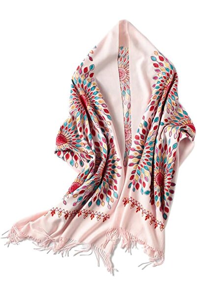 Urban CoCo Women's Embroidered Oversize Tassel Shawl Scarf