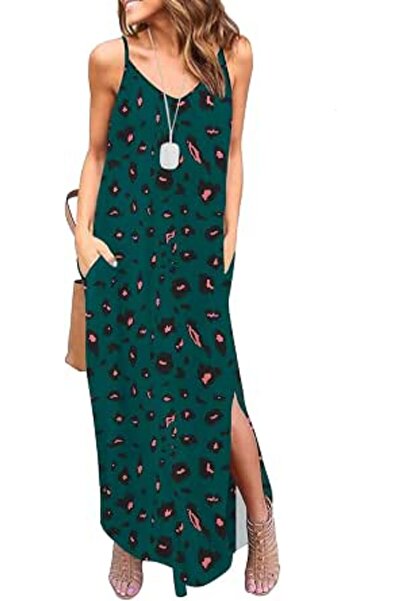 GENERAL HUSKARY Women's Summer Casual Sleeveless V Neck Strappy Split Loose D...