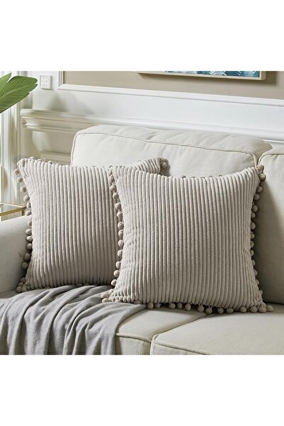 Fancy Homi Pack of 2 Boho Decorative Throw Pillow Covers with Pom-poms, Soft ...