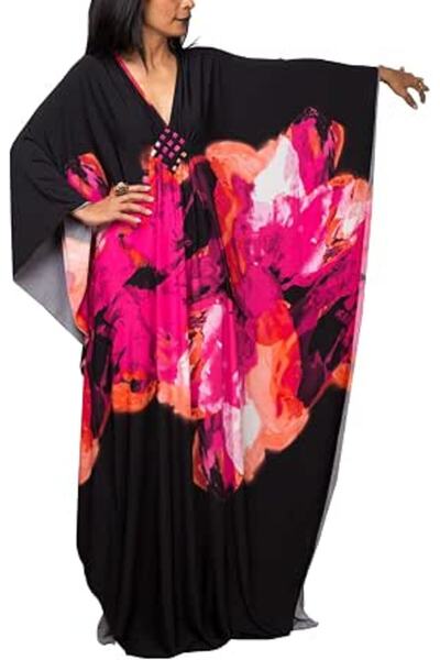 GENERAL Women's Bohemian Kaftan Maxi Loungewear Oversized Nightgown Homewear ...