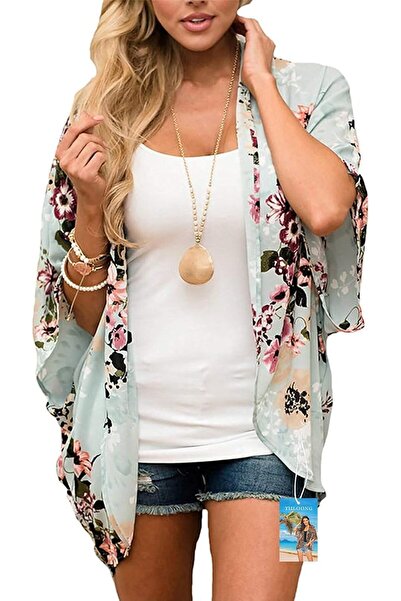 YULOONG Womens Cover Ups Chiffon Floral Print Kimono Loose Shawl Cardigan Boh...