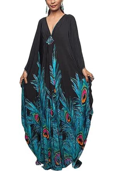 GENERAL Women Bohemian Kaftan Maxi Loungewear Nightgown Kimono Oversized Slee...