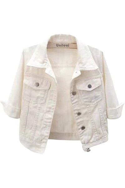 GENERAL Unilexi Women's 3/4 Sleeve Colored Cropped Denim Jacket Light Wash Sh...