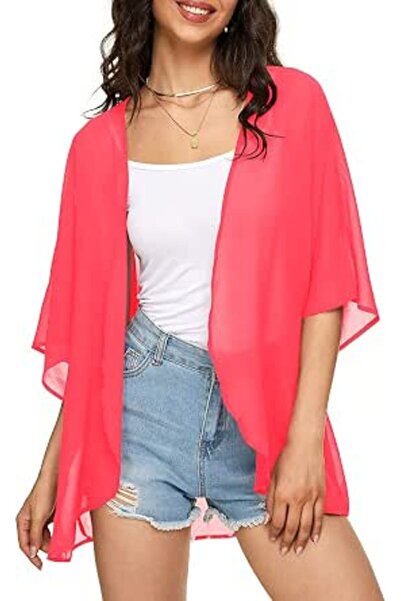 Indian's Women's Solid Puff Sleeve Kimono Cardigan Loose Cover Up Casual Blou...