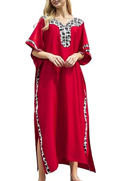 YouKD Maxi Dress V-Neck Kaftan Boho Robes Beach Cover-ups Dress Maxi Garment ...