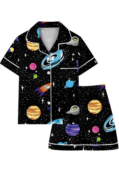 GENERAL Schbbbta Girls Boys Satin Pajamas Set, 2Piece Silk Nightwear Button-D...