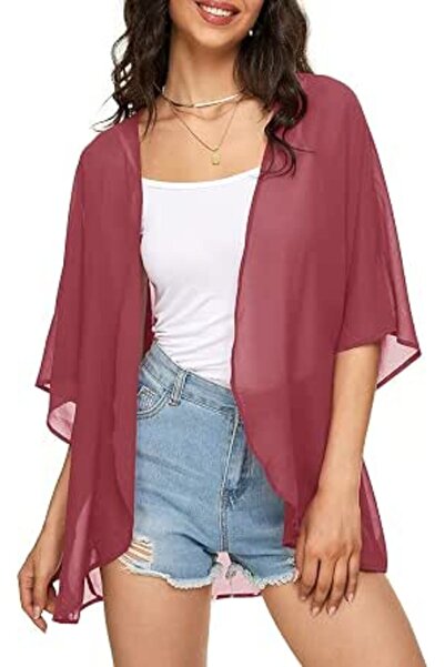 Indian's Women's Solid Puff Sleeve Kimono Cardigan Loose Cover Up Casual Blou...