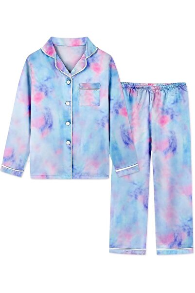 GENERAL Schbbbta Girls Boys Satin Pajamas Set, 2Piece Silk Nightwear Button-D...