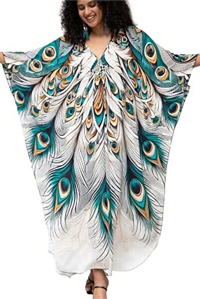 YouKD Maxi Dress V-Neck Kaftan Boho Robes Beach Cover-ups Dress Maxi Garment ...