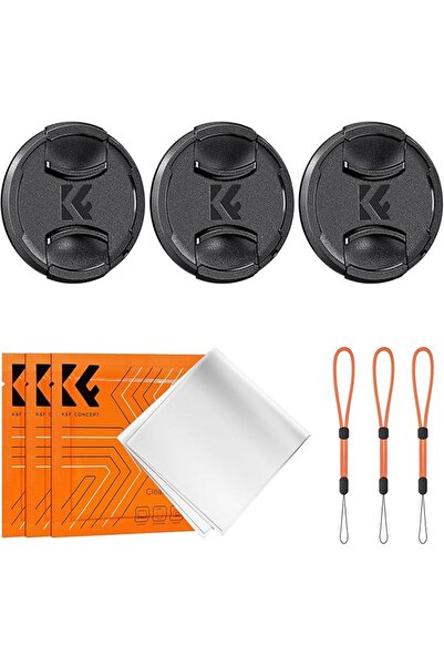 K&F CONCEPT 3 أغطية عدسات مقاس 67 مم + 3 أربطة مرنة + 3 قطع قماش تنظيف معبأة ...