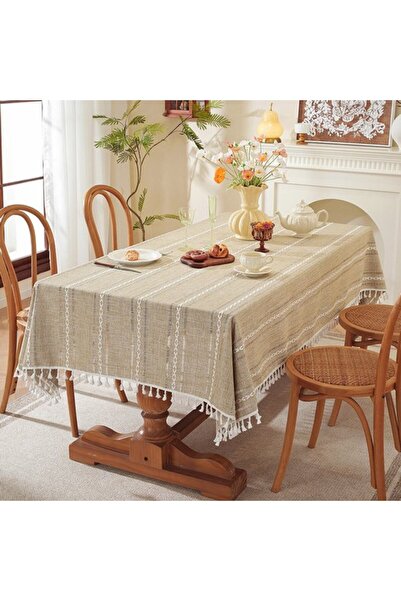 Generic Brand Rectangular stain-resistant linen tablecloth, elegant and water...