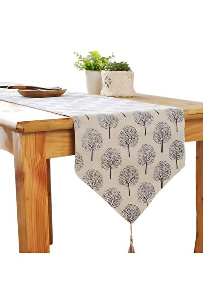 Generic Brand Beige mulberry pattern linen table runner, seasonal kitchen and...