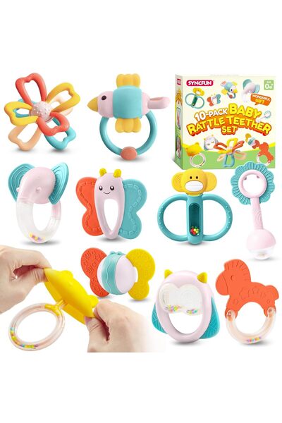 Arabest 10-Pack Baby Teething Toys,Infant Teether Rattles,Bright Colors,Leak-...