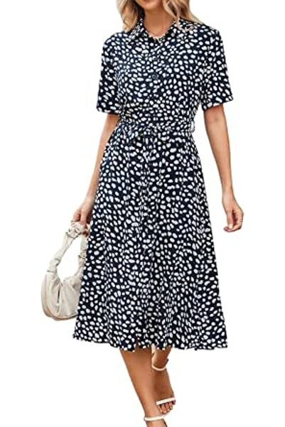 GENERAL BROVAVE Women's 2026 Summer Short Sleeve Work Dresses Tie Waist Butto...
