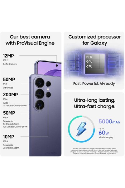 Samsung جالاكسي إس26 ألترا، هاتف ذكي غير مقفل بذاكرة وصول عشوائي 12 جيجابايت وسعة تخزين 256 جيجابايت، أسود، إصدار دولي
