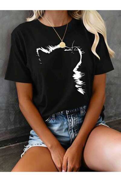 23ERVA Cute Design, Women's Abstract Animal Print, Pure Cotton T-Shirt, Summe...