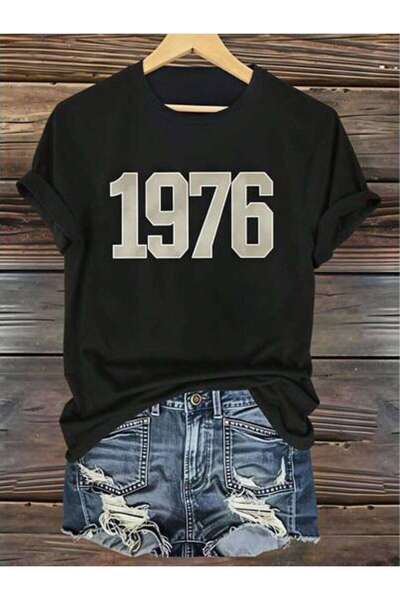 23ERVA Casual, Women's T-Shirt, 1976 Number Print, Summer Wear, Gift For Birt...