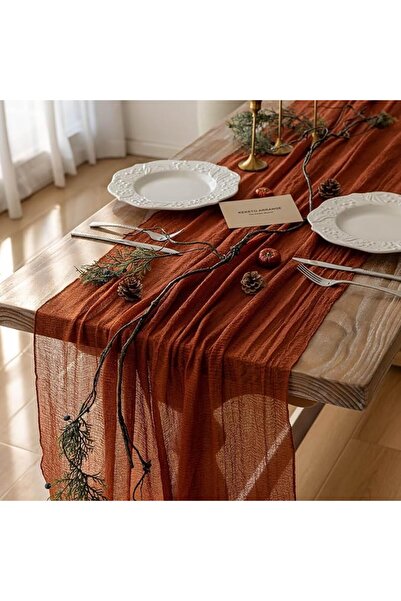 GENERAL Keketo Fall Thanksgiving Table Runner Terracotta Rust Gauze 120 Inch ...