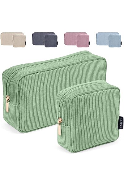 MAGEFY Small Makeup Bag Corduroy Make up Bag with Compartments Travel Cosmeti...
