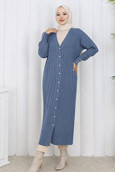benguen Patterned Long Mercerized Cardigan N3257 Indigo