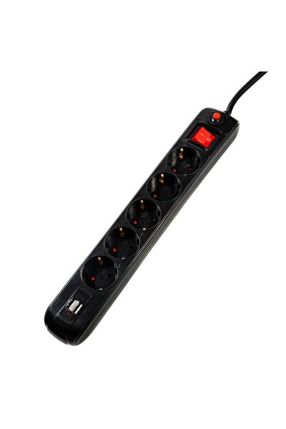 Spacer Πολύπριζο 5 θέσεων Σούκο με 2 USB, καλώδιο 1,8μ, προστασία από υπερτάσ...