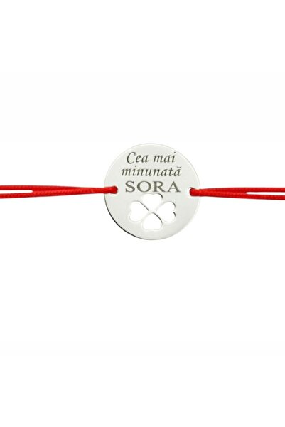 OEM Brățară cu șnur și monedă 'Cea mai minunată soră!' fabricat din AG925 14m...