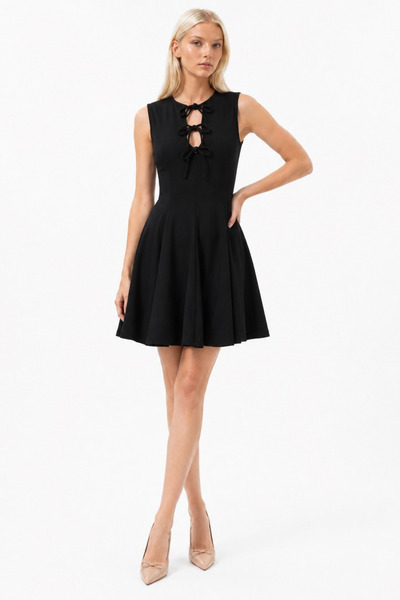 Asfaha Fashion Women's Front Tie Detailed Waist Pleated Mini Dress