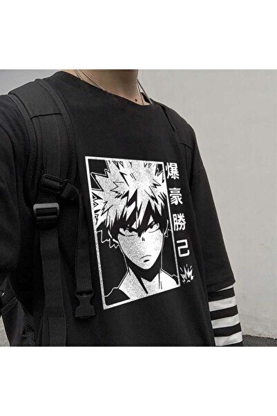 DEEFWEAR Mingalondon Bakugo Printed Fake Sleeves Unisex Black T-Shirt