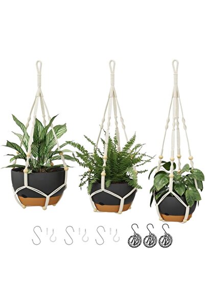 Bamworld Hanging Plant Pot Macrame Plant Hangers 3 Pack, Hanging Planters for...