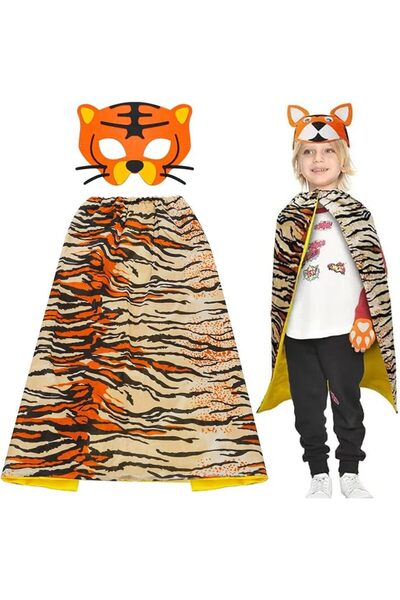 AZONEE Tiger Costume Kids Skin Print Animal Cape and Mask for Kids Dress Up C...