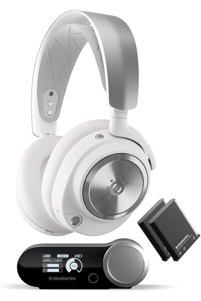 SteelSeries سماعة ألعاب لاسلكية للكمبيوتر Arctis Nova Pro، باللون الأبيض