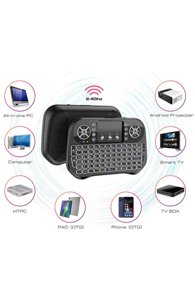 wiks RGB Aydınlatmalı Mini Kablosuz Klavye, Bluetooth + USB Alıcılı Touchpadli Akıllı TV Klavyesi