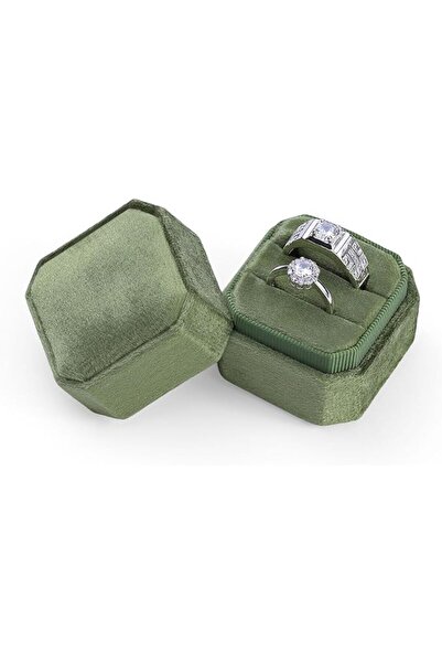 GENERAL Sightor Velvet Ring Box, Octagon Velvet Jewelry Ring Box Storage 2 Sl...