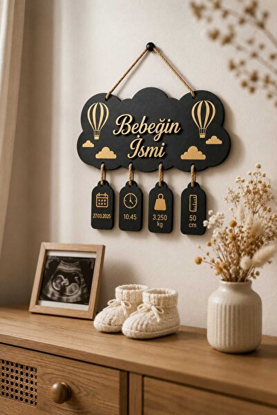 LAZERRA HOME Kişiye Özel Ahşap Pleksi İsimli Bebek Kapı Süsü Yenidoğan Doğum ...