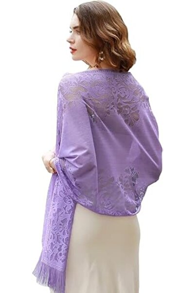GENERAL Women's Floral Lace Scarf Shawl with Tassels, Soft Mesh Fringe Wraps ...