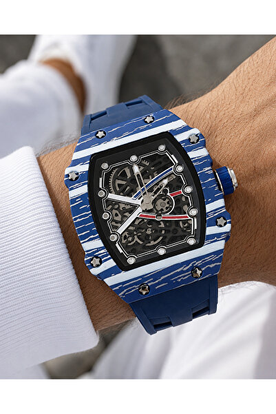 Weluxa Men's Wristwatch Navy Blue Color Silicone Cord Premium Design Glass Ba...