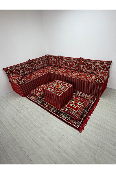 BAKIRÖZÜ HOME 40 cm Kalın Süngerli Kırmızı Anadolu Şark Köşesi - Kilim Desenl...