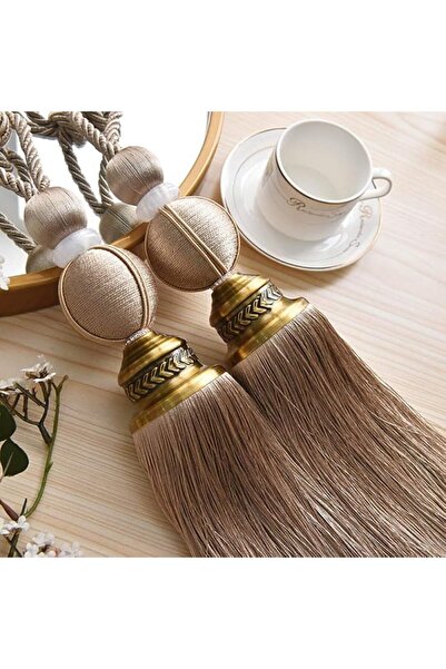 Generic European Style Beige Curtain Tie Backs with Tassel Decoration Set of 2