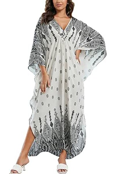 GENERAL Women Caftan Roomy Loungewear Nightgown Beach Dress Cover Ups Robe Sa...