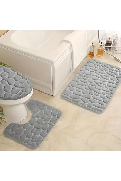 GENERAL 3 Piece Bathroom Rugs Sets, U-shaped Cobblestone Memory Foam Bathroom...