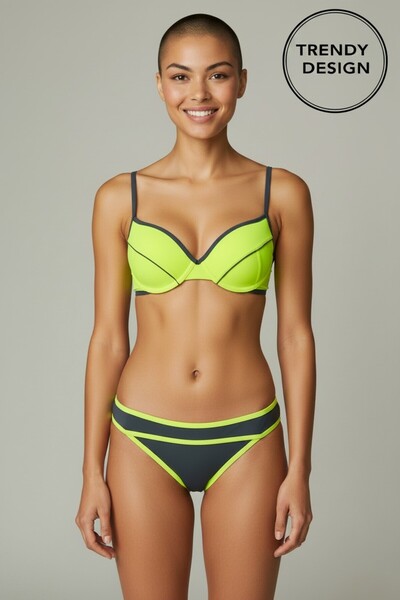 Trendy Design Costum de Baie Damă din Două Piese cu Margini Contrastante