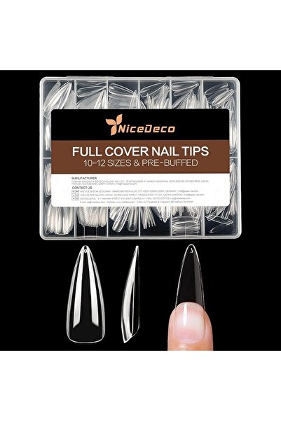 Nicedeco أظافر صناعية شفافة بتصميم اللوز، أظافر لاصقة بالكامل، أظافر جل إكس ط...