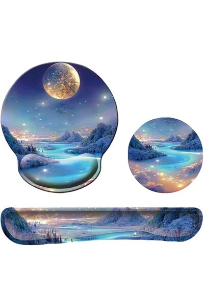 BIGTHREE 3-IN-1 Mouse Mat Set, Mouse Pad Wrist Support+Keyboard Wrist Rest+Cu...