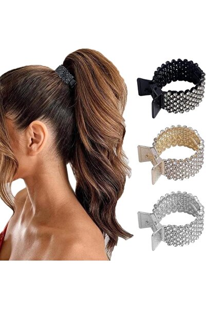 Hannea 3Pcs Hair Claw Clips for High Ponytail, Small Metal Rhinestone Hair Cl...