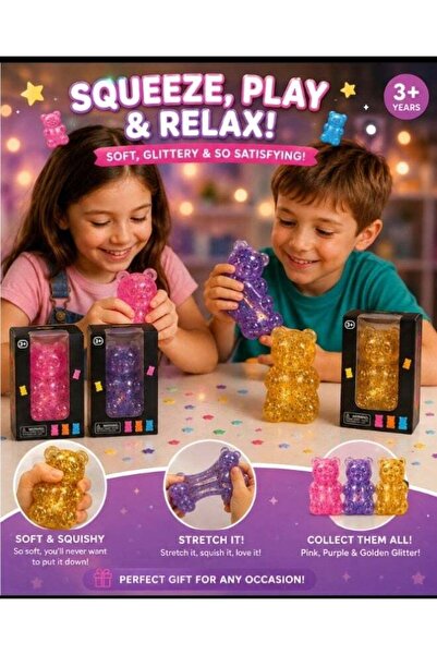 LK Squishy Gummy Bear Glitter Toy - Soft TPR Stress Relief Fidget for Kids