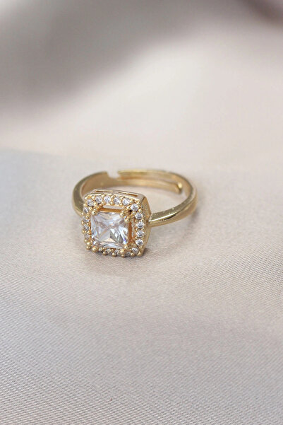 SORA GROUP Gold Baguette and Zircon Stone Square Ring